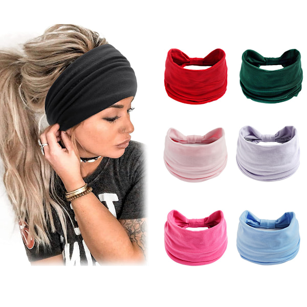 6 stk Hodebånd for Kvinner Boho Bredt Hodebånd Knutet Hode Wraps Turbaner Hårtilbehør