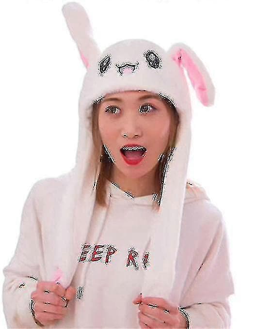 Pikachu Hat Rabbit Ears Moving Jumping Hat Funny Rabbit Plush Hat Beanie [TT] White rabbit