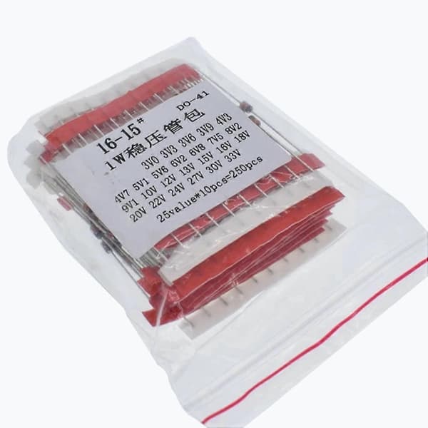 250 stk. 1W Zenerdiode-sortimentssæt 3V-33V, 25 forskellige værdier, elektronisk komponent