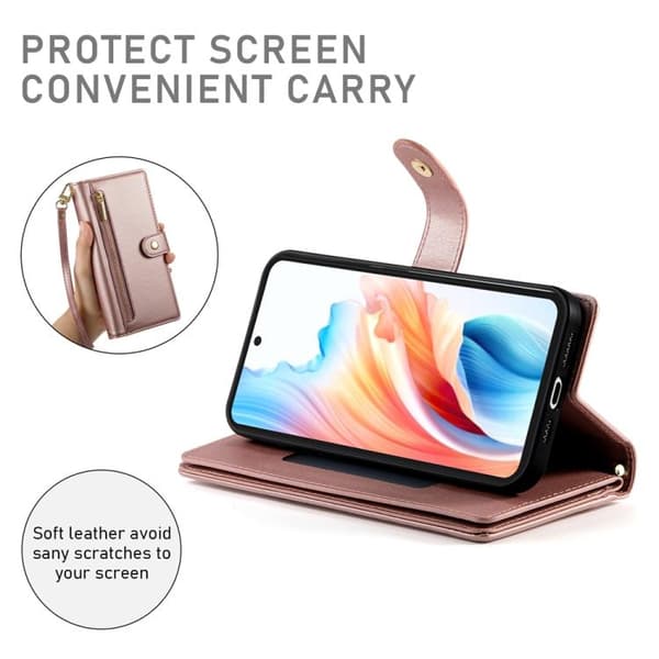 Samsung Galaxy S26 5G Etui med ni kortpladser, lynlås og læderlook Rosa