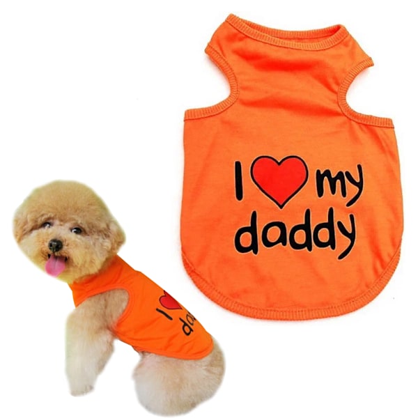 Hundetøj Lille hund kæledyrs tøj \"Jeg elsker min mor\" trykt sød kæledyrsvest (Orange)