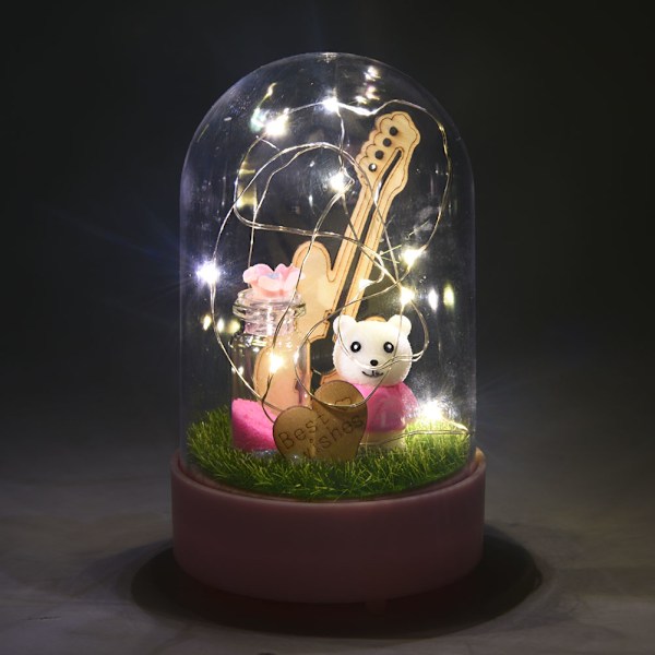 LED Copper Wire Glass Dome Lamp Home Decor Night Light Best Wishes Gifts for Lover(Guitar Bear)