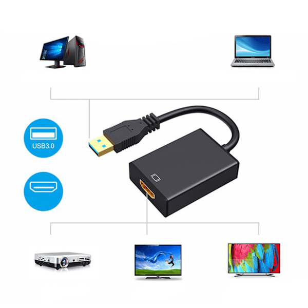 USB3.0 till HD Multimedia Interface-adapter 5Gbps 1920x1080 Upplösning HD Datoradapter för PC-skärmar Svart