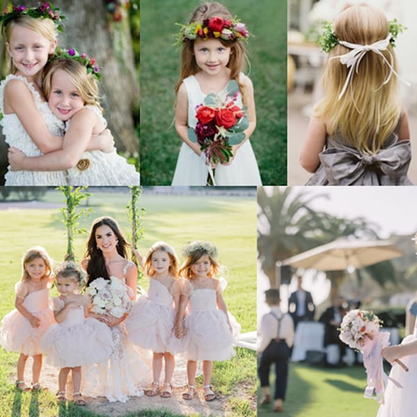 Håndlaget Boho Brud, Brudepiker og Blomsterpike Hvite Blomster og Perle Hodebånd Vine Vårfest Hårpynt Brudesmykker