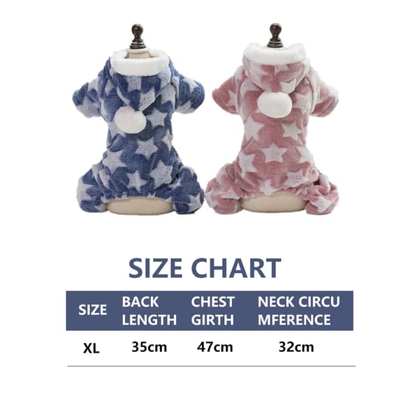 2-pack små hundpyjamas overall jumpsuit, vinterfleece valp huvtröja pyjamas outfit med 4 ben jacka kappa kläder (blå+rosa)[TT]