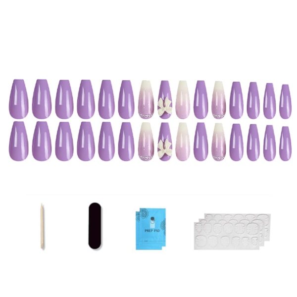 Nya handburna naglar - 30 långa trapetsformade nagelplåster - 7 stycken nagelverktyg i neutral förpackning.