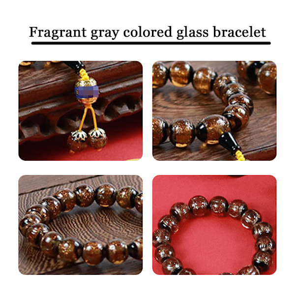 Farvet glasarmbånd, Buddha perler, Elastisk Yoga Meditation Perler Armbånd til Mænd Kvinder - Brun