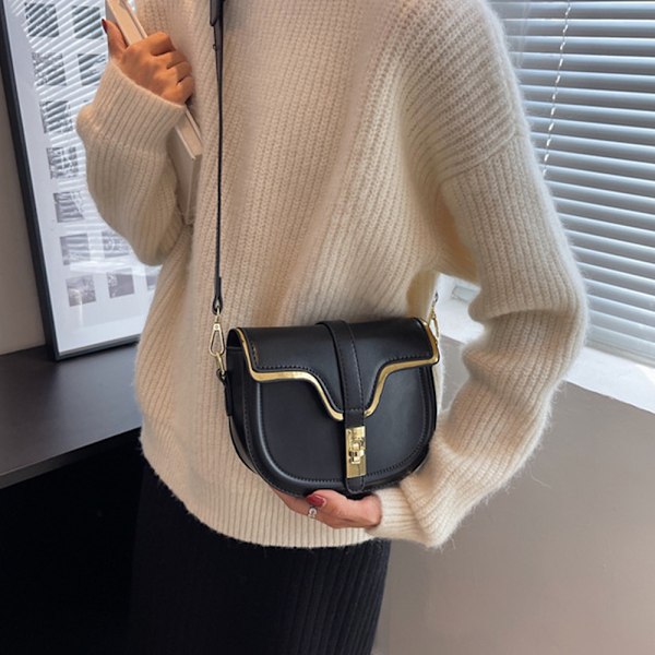 Damesk skulderveske Retro Snap Sling Håndveske Satchel Veske med Avtakbar Lærreim for Kvinner