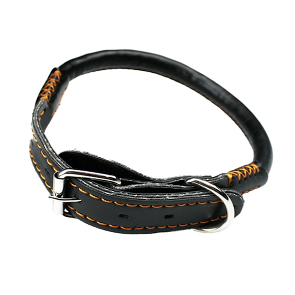 Circle T - Ekgarvat läder runt hundhalsband, svart,