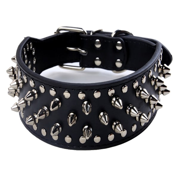 Brun konstläder spik hundhalsband 2\" bred, 37 spikar 60 spikar, bulldog, boxer
