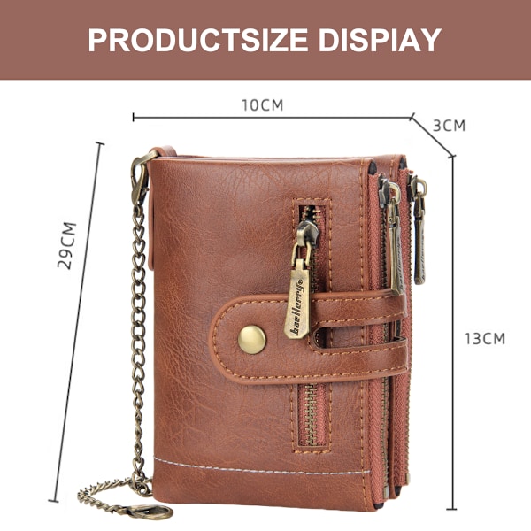 Mens Wallet Zipper PU Leather Holders Coin Pocket Bifold