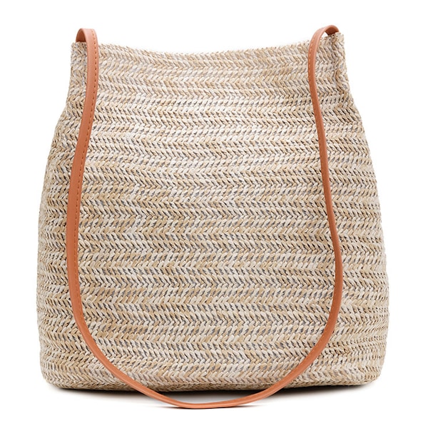 Halmstrandväska, Bucket Tote Handväska Axelväska Tote Väska Kvinnor Sommar Handväska, 25*25cm