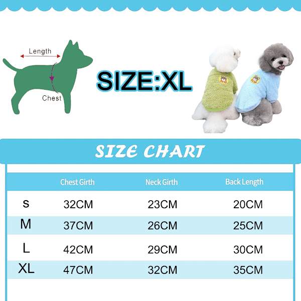 2 stk. Hunde-Sweatre til Små Hunde, Fleece Tøj, Vintervarme Hvalpe-Sweatre, Kæledyrs Kattetøj (Lyseblå + Avocado Grøn)