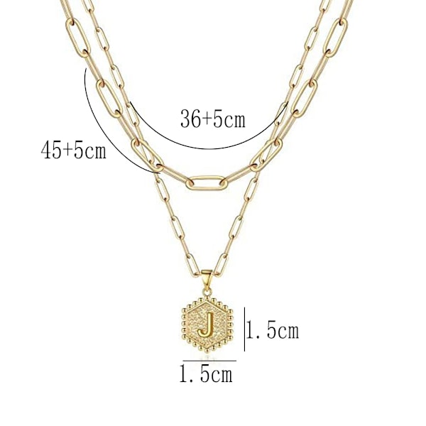 Dobbeltlags kragekjede for kvinner med bokstavanheng, gull geometrisk choker