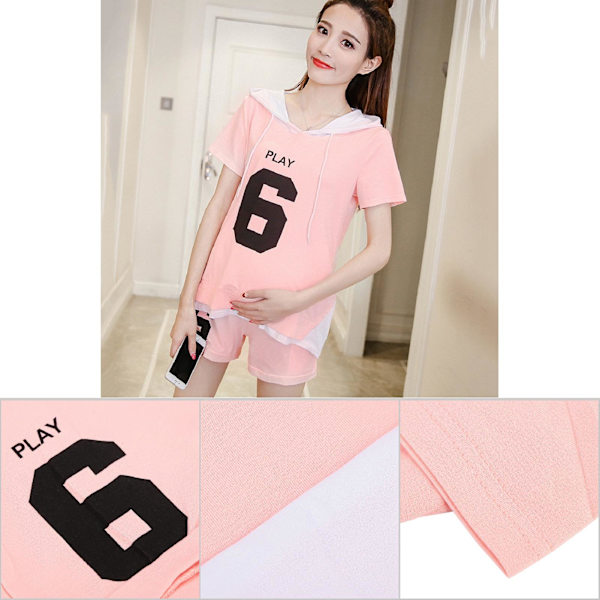 Maternitydräkt Gravida Kvinnor Skjorta Byxor Dräkt Sport Casual Dräkt (Rosa L)