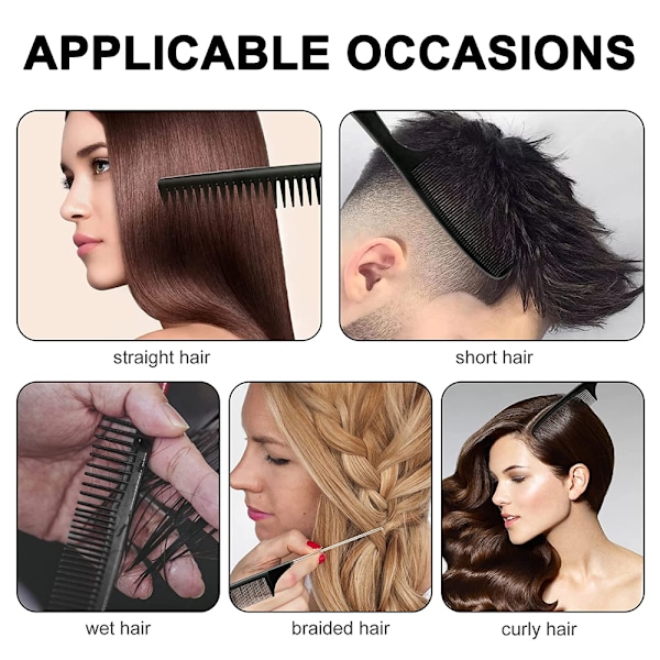 Klassisk svart hårkam i plast, fickformat, för män, skägg, mustasch, bulk, för frisyrer, grooming och styling.