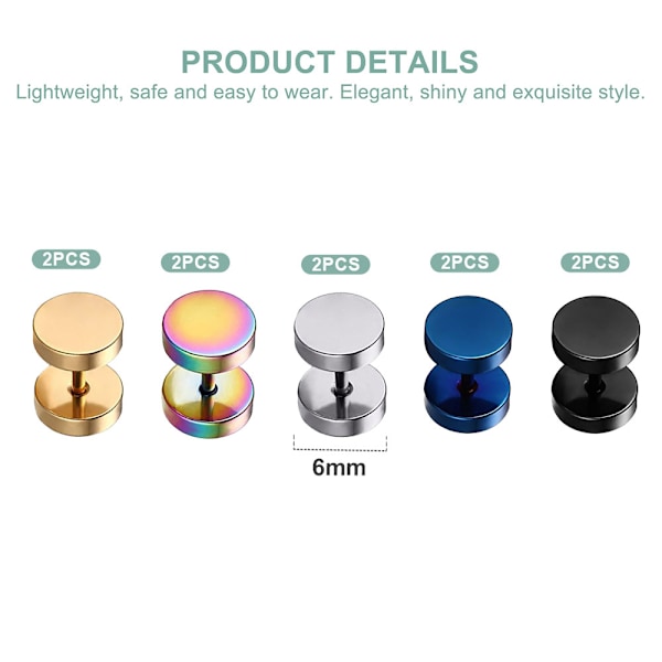 Hantelörhängen Antiallergisk Rostfritt Stål Storlekar 6mm, 8mm, Olika Färger