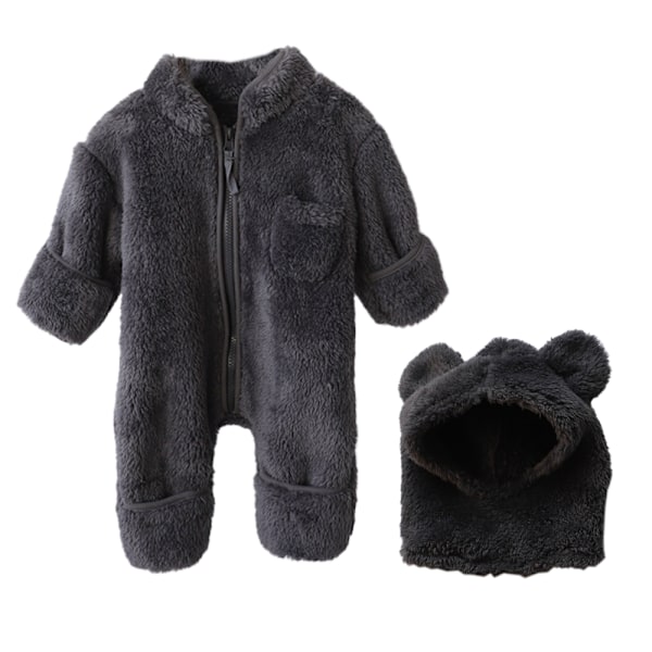 Baby vinterforstærket pelset onesie Varmt wrap fod lang krybende dragt (grå)