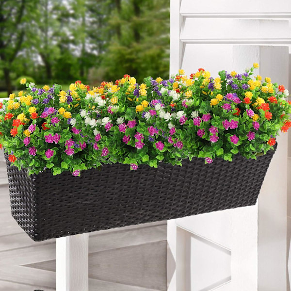 6 Paket Konstgjorda Blommor Utomhus Falska Blommor för Heminredning, UV-Resistenta Konstgjorda Plastgröna Buskar Växter för Hängande Trädgård Veranda