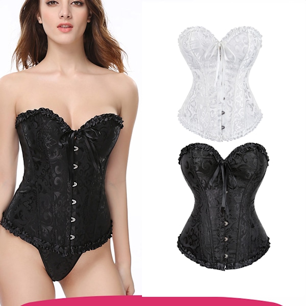 Kvinnors Snörning Benad Överbyst Korsett Bustier Lingerie Bodyshaper Topp Prinsessa korsett - Svart