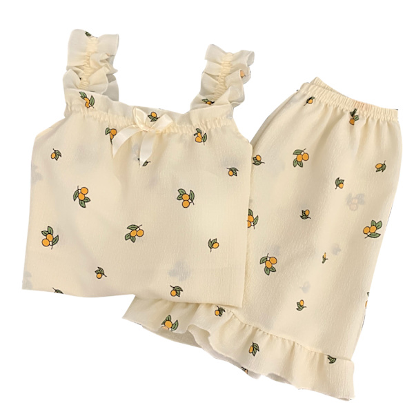 Camisole Pyjamas Tvådelad Set med Bröstkuddar Lös Mjuk Hudvänlig Sommarpyjamas Set för Flickor Orange L