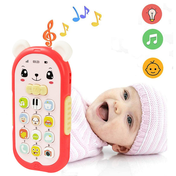 Mobiltelefon Leksak med Ljus, Musik & Justerbar Volym - Barn Lek och Lär Falsk Telefon för Spädbarn och Småbarn, Förskolefödelsedagspresent för Flicka Pojke
