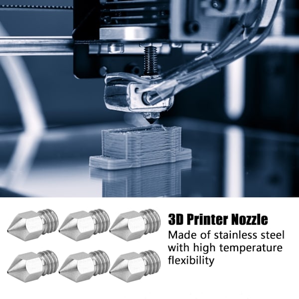 10 stk 3D-printerdyse Sett Sølv Slitesterk for MK8 Ekstruder Rustfritt Stål Tilbehør 0,3 mm