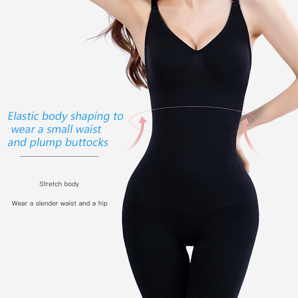 Bodysuit til kvinder med mavekontrol Shapewear Mid-lår Sømløs Full Body Shaper Justerbar - Sort