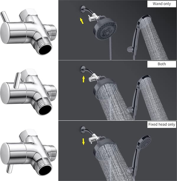 G1/2\" Dusjhode Omledningsventil, Solid Messing Dusjarm Omledningsventil for Håndholdt Dusjhode og Fast Sprayhode, 20mm Diameter (Kromfinish)