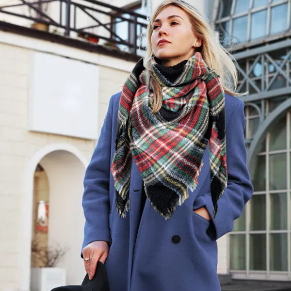 Dam Scarf Höst Vinter Klassisk Fransar Rutiga Sjal Varma Mjuk Chunky Stor Pläd Wrap Sjal Scarves