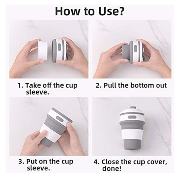 Hopfällbar Kaffekopp för Resor Silikon Vikbar Mugg med Lock Hållbar Återanvändbar Bärbar Flask för Camping