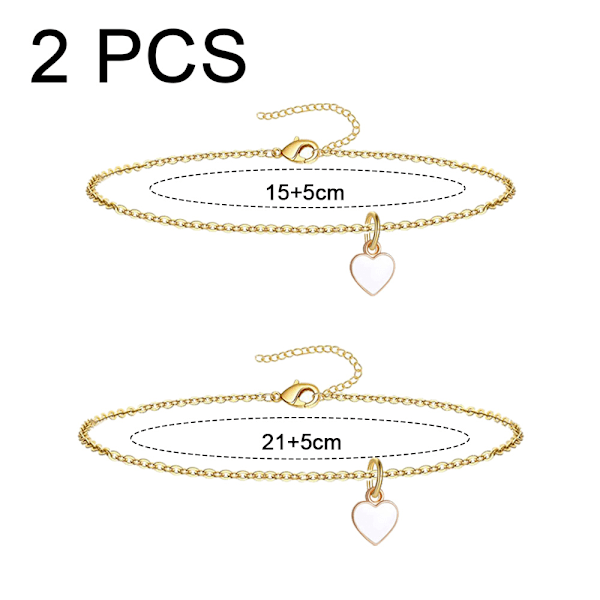Armbånd og ankelkjeder i rustfritt stål med hjertemotiv for menn og kvinner, armbånd (15+5cm), ankelkjede (21+5cm) Justerbar