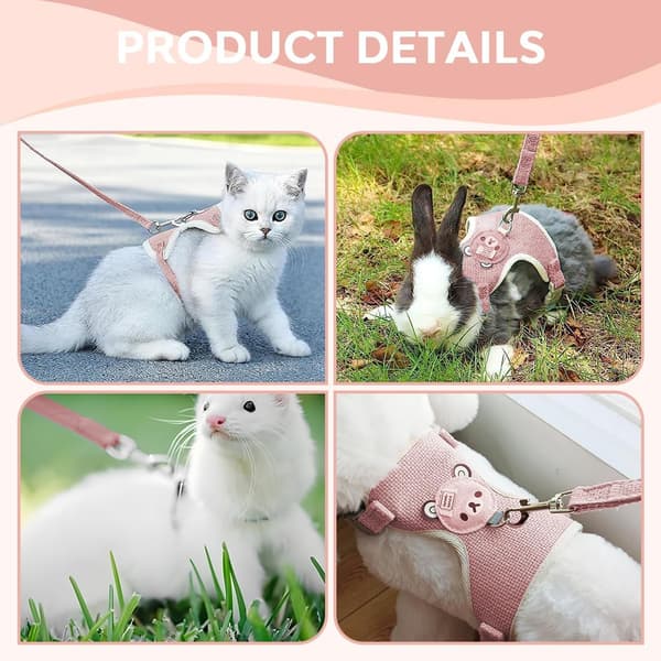 Rabbit Leash Accessories, Rabbit Harness (Pink, Size S)