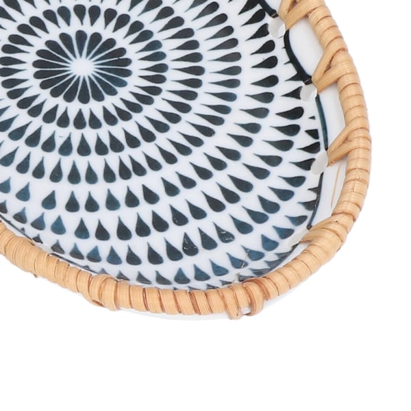 Vävda Rattan Keramik Tallrik Oval Vävda Rattan Porslin Fruktfat för Bröllop Fest Bankett Födelsedag Blå Blå Blommor Punkt