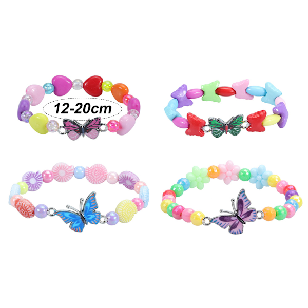 4 Prinsesse Armbånd, Regnbue Strækperle Armbånd Sommerfugl Armbånd, Pige Kostume Smykker Sæt