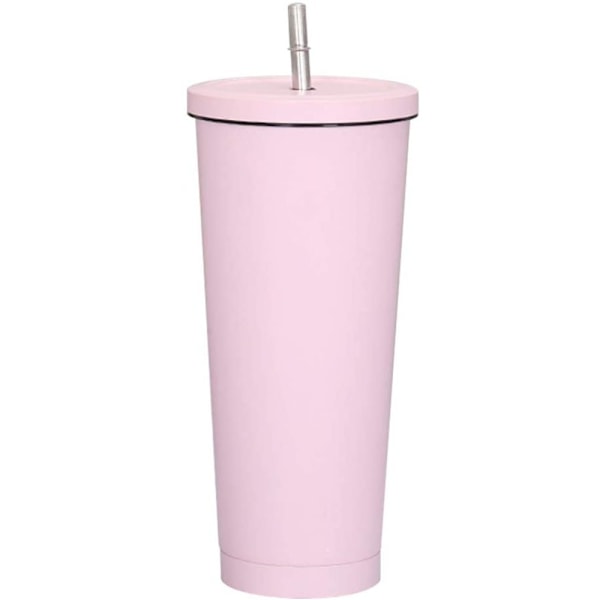 750 ml resekopp, dubbelväggig kopp i rostfritt stål, vakuumisolerad vattenflaska, isolerad vattenkaffekopp, dubbelväggkopp med sugrör, borste och