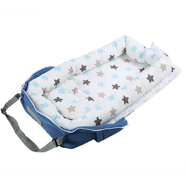 Avtagbar Tvättad Bärbar Babyspjälsäng Spädbarn Nyfödd Sovplats med Kudde Babyskydd Färgglad Stjärna 85x45x12cm
