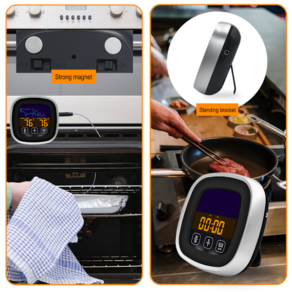 Digital kötttermometer med stor pekskärm LCD, med lång sond, kökstimer, bakgrundsbelysning Omedelbar avläsning för rökare Köksgrillugn, grill