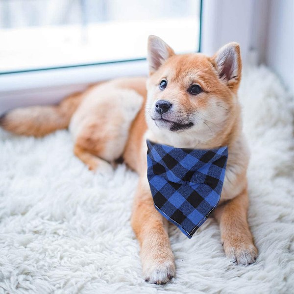 Tvättad jul hund bandana fyrkantig rutig tryck haklapp dubbel vändbar halsduk sjal justerbara tillbehör