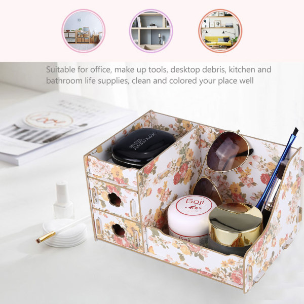 Træ Opbevaringsboks Skrivebord Kontorartikler Makeup Kosmetik Organizer Case