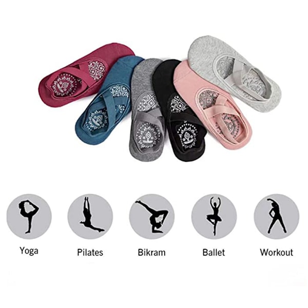 3 Par Yoga Sokker for Kvinner med Sklisikre Grep & Stropper, Ideelle for Pilates, Pure Barre, Ballet, Dans, Barefoot Trening