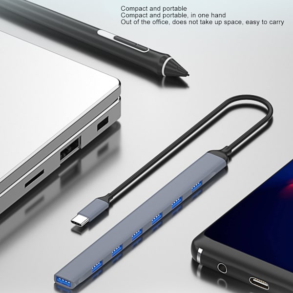 7-i-1 USB-C Hub 1 USB3.0 6 USB2.0 Port 5Gbps Plug and Play USB-C Dockningsstation för Möss Tangentbord Bärbar dator