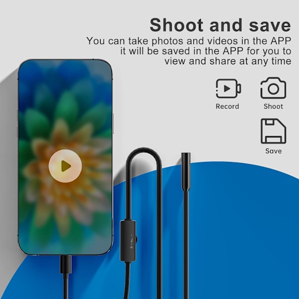 Inspektionskamera, Endoskop, iPhone Kompatibel, Boreskop, IP68 Vattentät 3.5m