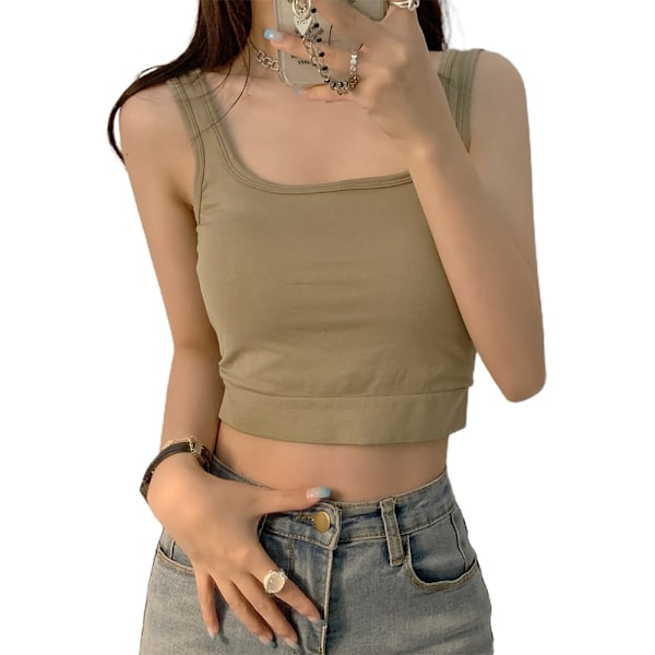 Sexy Ærmeløs Firkantet Hals Fitted Ribbet Gym Træning Crop Tank Tops