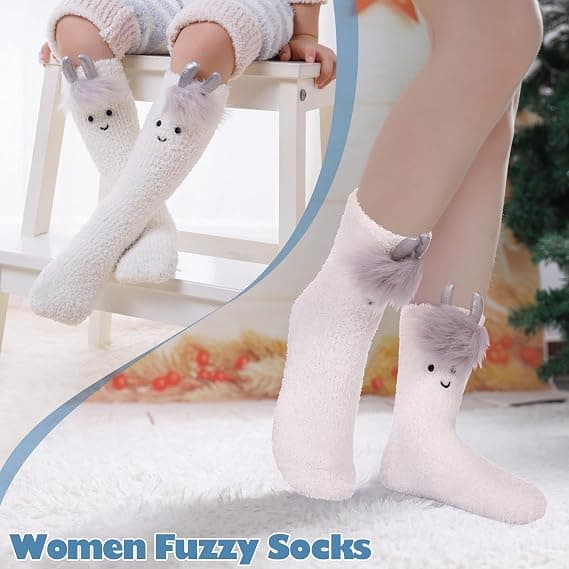 Fuzzy Strømper Dame Hjemmesko Strømper Fluffy Vinter Varme Bløde Hyggelige Plys Søde Dyr Sove Julestrømper, 02