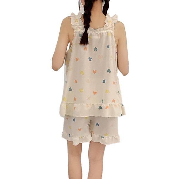 Dam Pyjamas Set Ärmlös Tank Top Casual Shorts Mjölksiden Mjuk Hudvänlig 2-Delar Sommarsovkläder Hjärtmönster M
