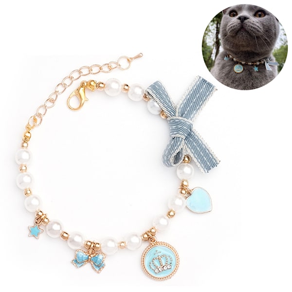 Halsband med pärlor för hund och katt, bling-accessoarer, band, kärlekshänge, husdjurssmycken för valpar, chihuahua, yorkie, justerbart, handgjort