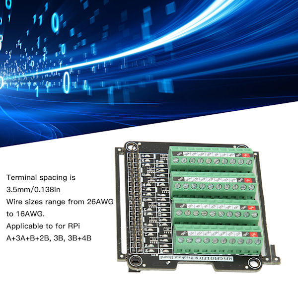 Terminalblock Breakout Board LED-lampa 3.3V 3A Terminalblockmodul för RPi A+3A+B+2B 3B 3B+4B