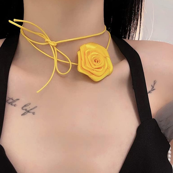 Blomster Rose Choker Halskjede Blomster Choker Rosett Choker Halskjede Y2K Smykker for Kvinner Jenter Brud Bryllup Fest