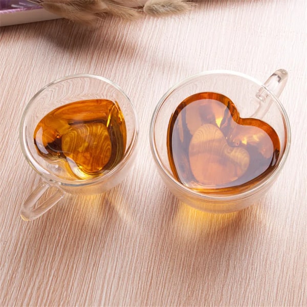 Hjärtformad Dubbelväggig Glasmugg Resistent Kung Fu Teemugg Mjölk Citronjuice Kopp Dryckesälskare Kaffe Koppar Mugg Present